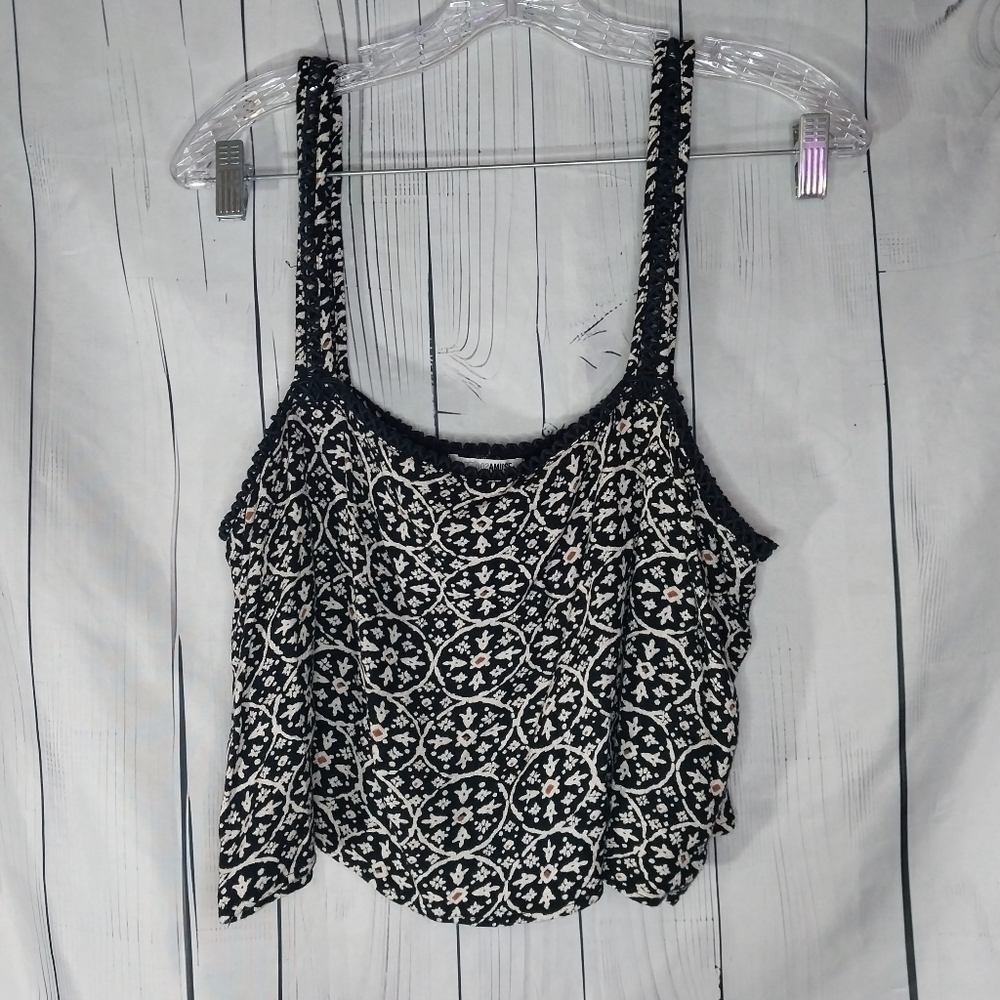 Amuse Society Sydney Black Sands Loose Square Neck Boho Cropped Top